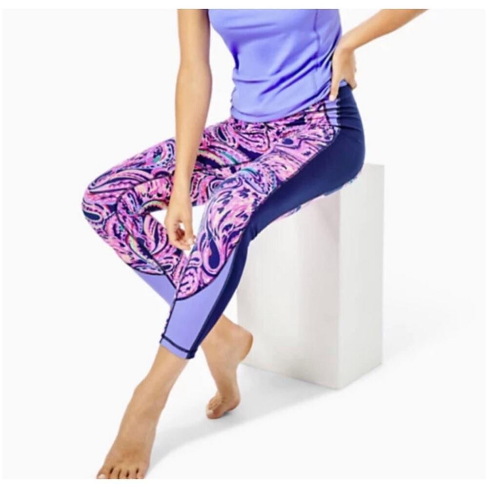Lilly Pulitzer Women’s Sz S Luxetic Pink Blue Weekender High Rise Midi Leggings
